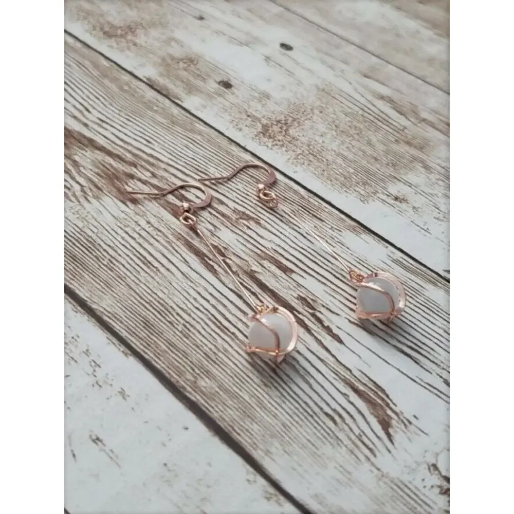 Rose Gold Tone Encased Stone Dangle - New